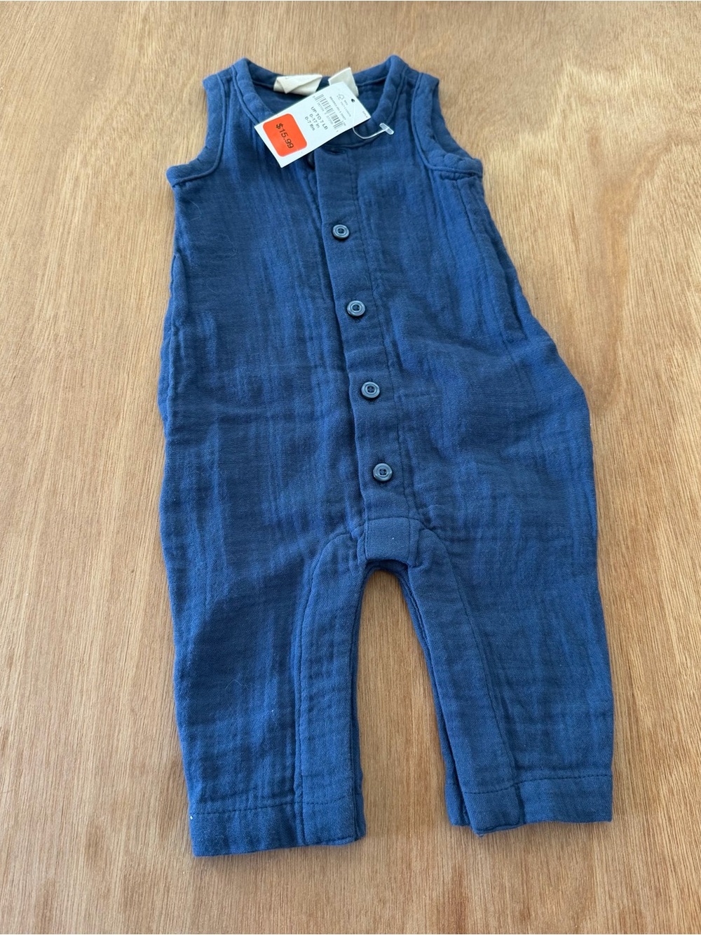 NWT Baby Gap Navy Blue Gauze One-Piece Button Front One-Piece Romper Preemie NB